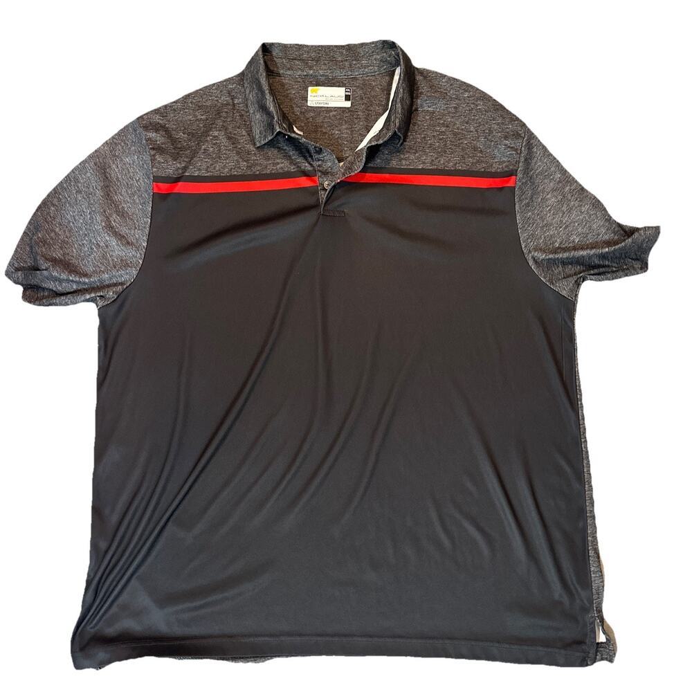JACK NICKLAUS Golf Polo Shirt XXL Grey Red Striped Staydri Short Sleeve